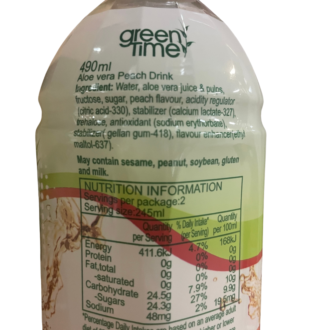 [SYD]GREEN TIME Aloe Vera Drink Peach 490ml x 24ea